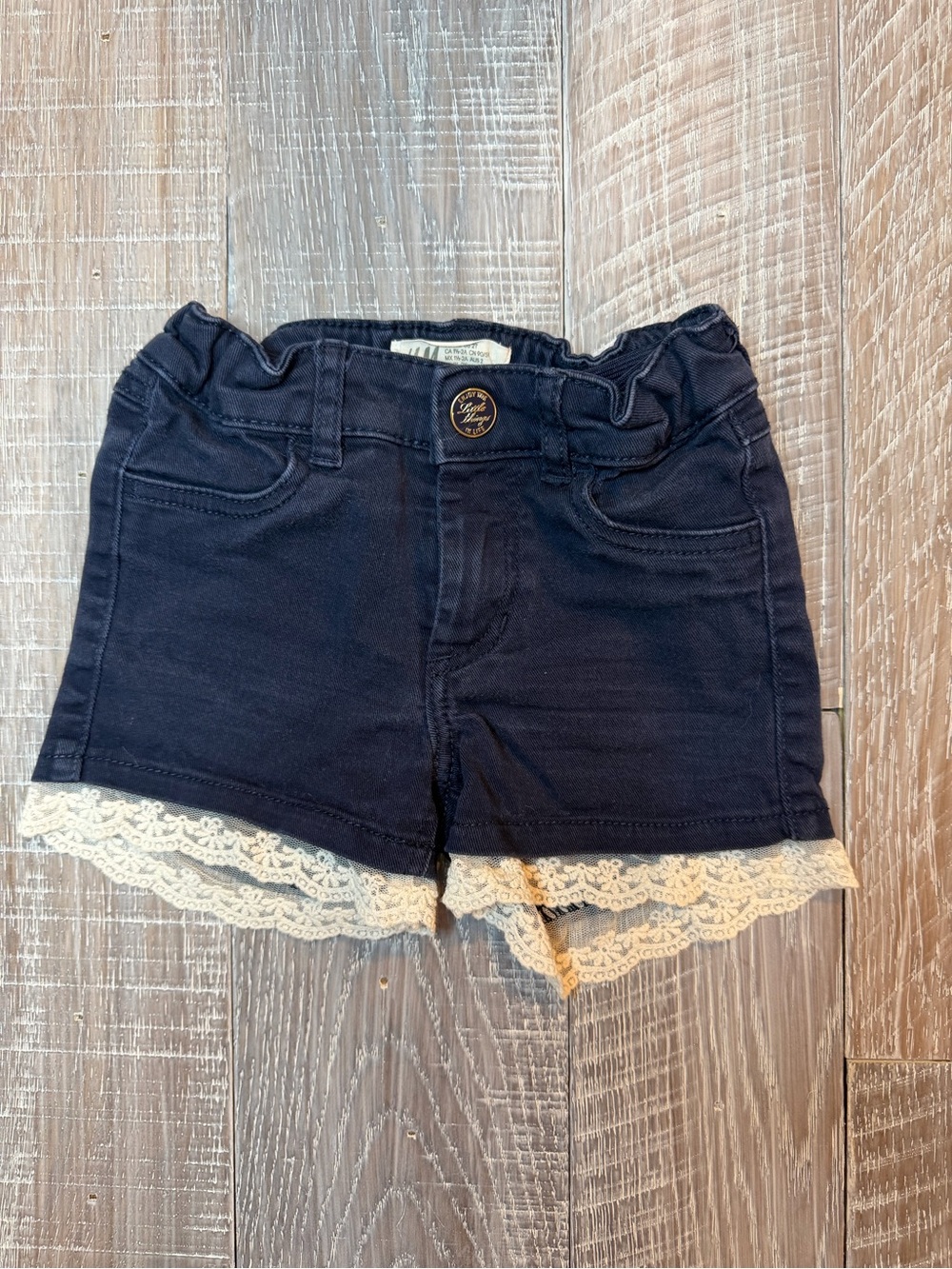 H&M Navy Khaki Shorts with Cream Lace Trim